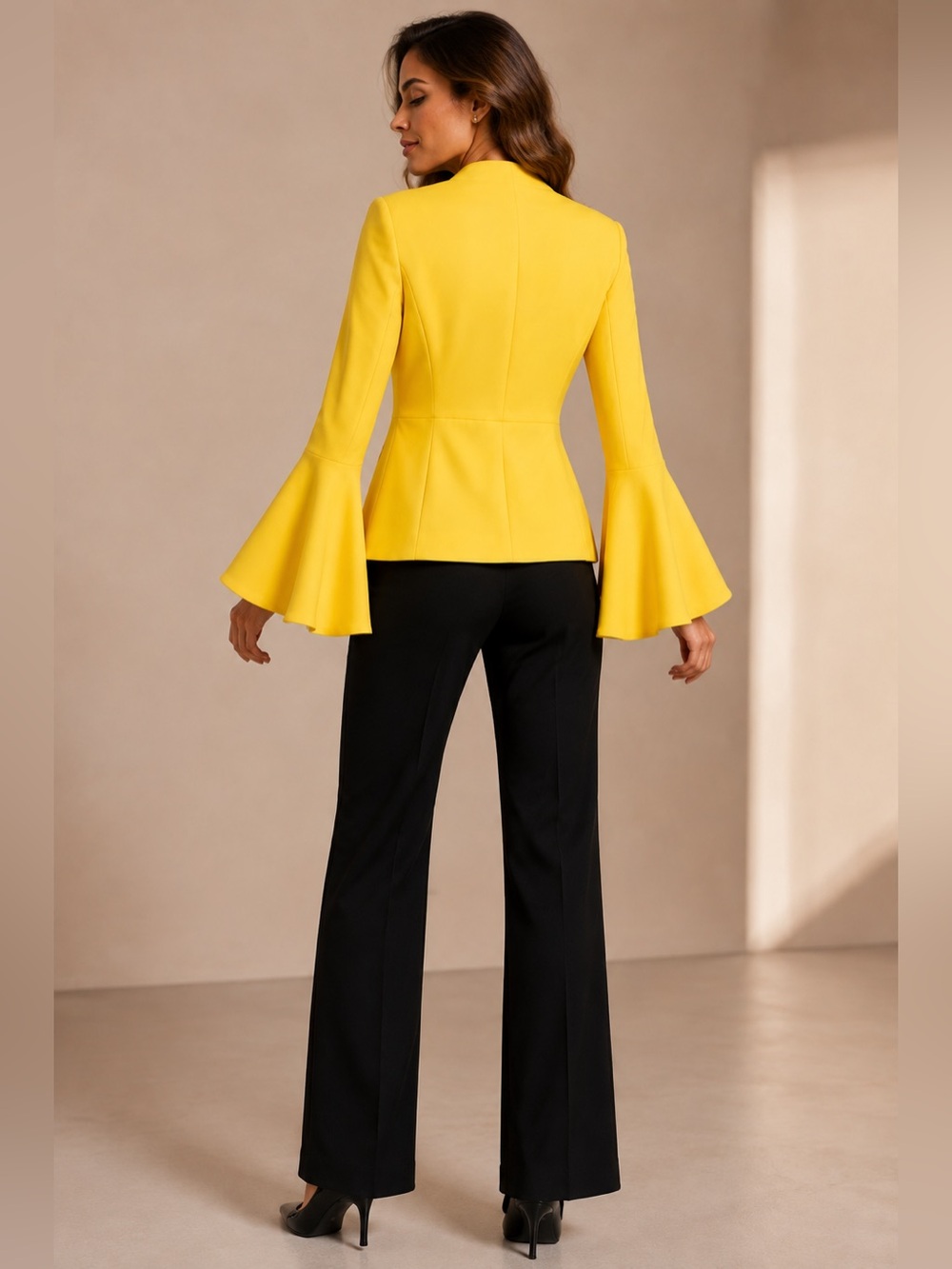 Philosophy Women’s Yellow Bell Sleeve Blazer Open Front Jacket Size 8 - Picture 4 of 13